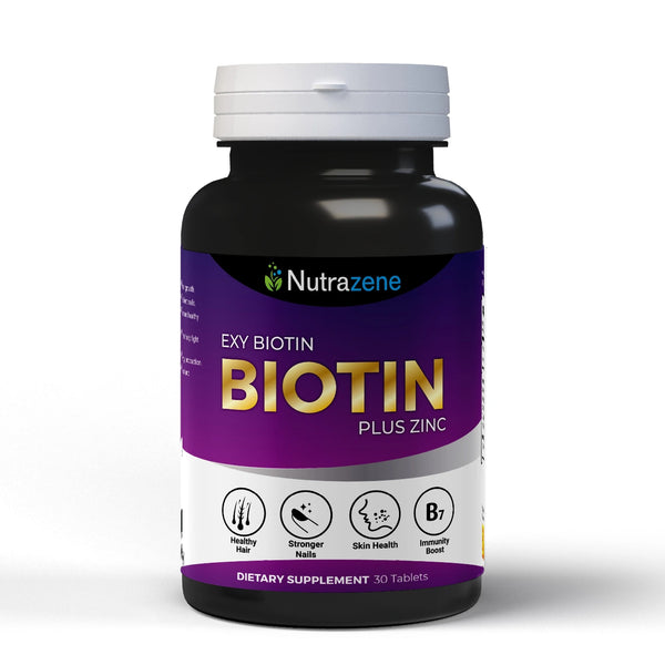 Nutrazene EXY Biotin Tablets for strong hair growth, glowing skin, and healthy nails